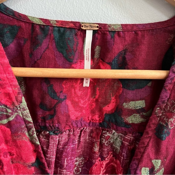 Free People I Found You Puff Sleeve Top Size Medium Dark Academia Moody Floral - Picture 5 of 13